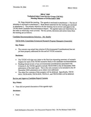 Technical Cross-Service Group - Meeting Minutes of December 20, 2004