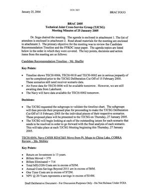 Technical Cross-Service Group - Meeting Minutes of January 5, 2005