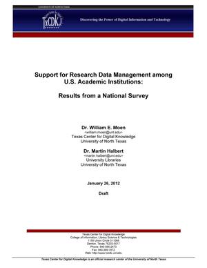 Support for Research Data Management among U.S. Academic Institutions: Results from a National Survey