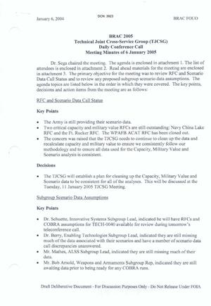 Technical Cross-Service Group - Daily Conference Meeting Minutes of January 6, 2005