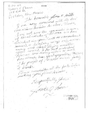 Primary view of object titled 'Letter from James Chacon to Commission Regarding Cannon AFB'.