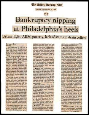 [Clipping: Bankruptcy nipping at Philadelphia's heels]