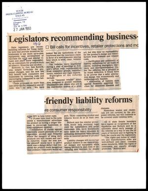 [Clipping: Legislators recommending business-friendly liability reforms]