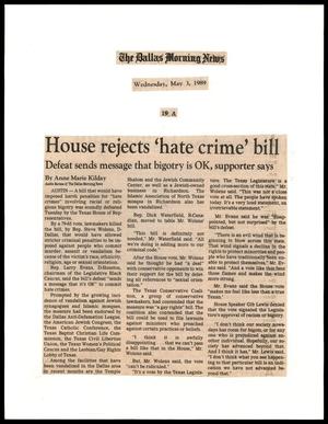 [Clipping: House rejects 'hate crime' bill]
