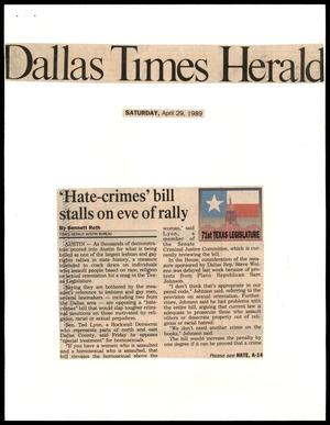[Clipping: 'Hate-crmies' bill stalls on eve of rally]