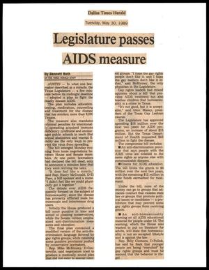 [Clipping: Legislature passes AIDS measure]