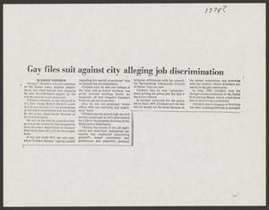 [Clipping: Gay files suit against city alleging job discrimination]