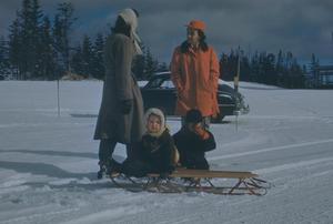 [A family with a sled]