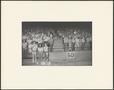 Photograph: [A crowd of people on bleachers do the Pledge of Allegiance]