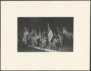 [Young girls holding American flags]