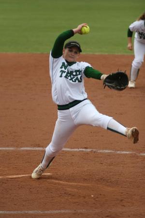 [North Texas softball player pitches during a game, 3]