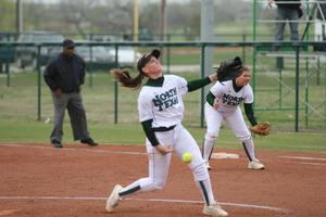 [North Texas softball player pitches during a game, 5]