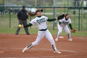 [North Texas softball player pitches during a game, 6]