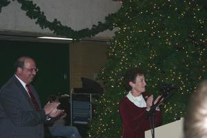 [Wendy K. Wilkins and faculty member at UNT Tree Lighting Ceremony]