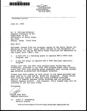 [Letter to Dr. R. William McCarter from Julie Anne Abel, with attached grant offer letter, budget, guidelines, and timeline - June 14, 1995]
