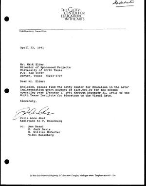 [Letter from Julie Anne Abel to Mark Elder, April 22, 1991]