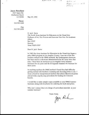 [Letter from Joyce Renshaw to D. Jack Davis. May 20. 1992]