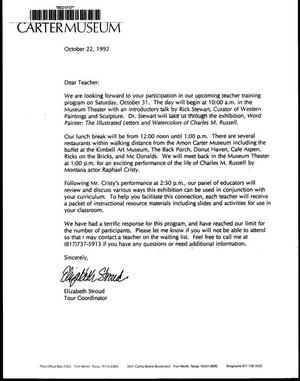 [Letter from Elizabeth Stroud, October 22, 1992]