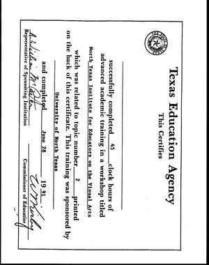 [TEA Visual Arts certificates, June 28, 1991]