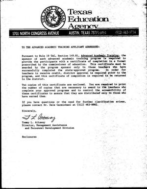 [Letter from Tommy L. Attaway to the Advance Academic Training Applicant Addressed, June 29, 1990]