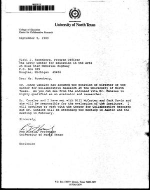 [Letter from Reg Hinely to Vicki J. Rosenberg, September 5, 1989]