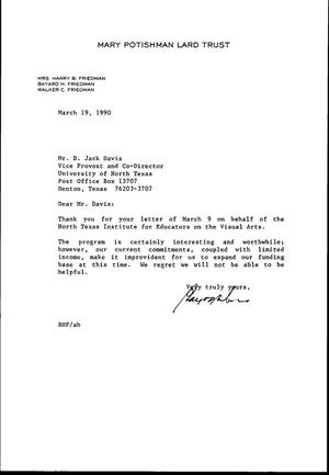 [Letter from Bayard H. Friedman to D. Jack Davis, March 19. 1990]