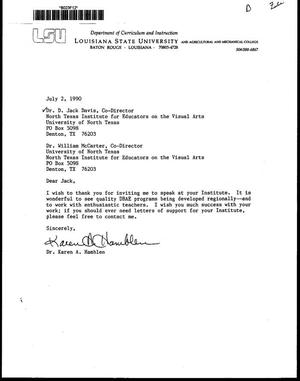 [Letter from Karen A. Hamblen to D. Jack Davis and R. William McCarter, July 2, 1990]