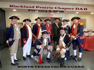[TXSSAR Color Guard at DAR meeting: February 4, 2018, with caption]