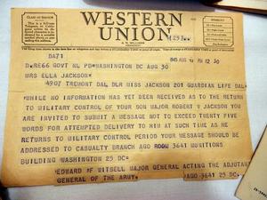[Telegram to Ella Jackson: August 31, 1945]
