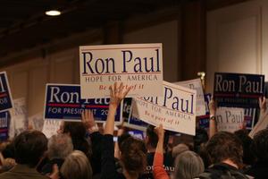[Photograph of crowd holding Ron Paul signs 2]