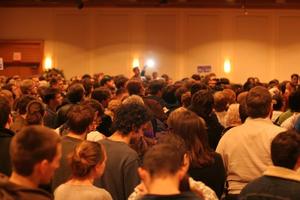[Photograph of back of crowd at Ron Paul rally]