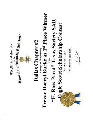 [2017 Eagle Scout Scholarship Certificate awarded to Trevor Darryl Burke]
