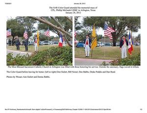 The SAR Color Guard attended the memorial mass of CPL. Phillip McGeath USMC in Arlington, Texas: January 28, 2012