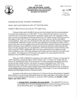 Letter from the Men and Women of the 178th Fighter Wing to the BRAC Commission dtd 11 July 2005