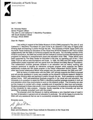 [Letter from D. Jack Davis to Nicholas Rabkin, April 1, 1996]