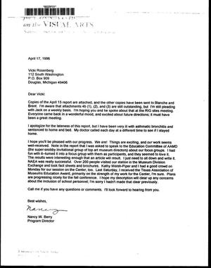 [Letter from Nancy W. Berry to Vicki Rosenberg, April 17, 1996]