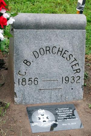 Primary view of object titled '[C.B. Dorchester headstone and historic marker]'.