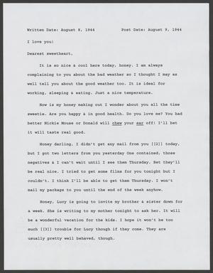 Primary view of object titled '[Typed version: Letter to Private Nicholas C. Soviero from Carolyn R. Itri, August 8, 1944]'.