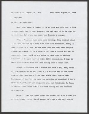 Primary view of object titled '[Typed version: Letter from Carolyn R. Itri to Private Nicholas C. Soviero, August 19th, 1944]'.