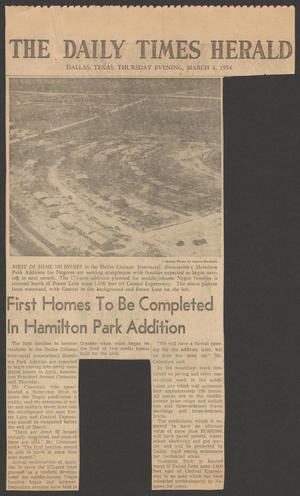 [Clipping: First Homes To Be Completed in Hamilton Park Addition]