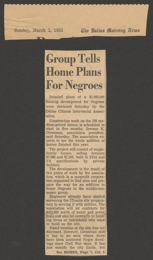 [Clipping: Group Tells Home Plans For Negroes]