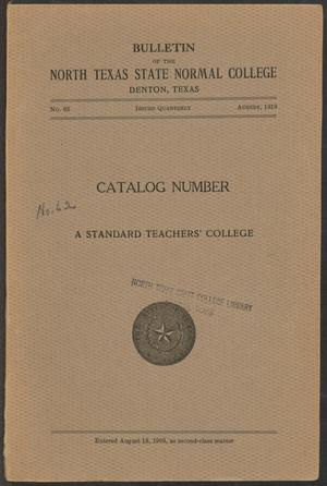 Primary view of object titled 'Catalog of North Texas State Normal College: August 1919'.