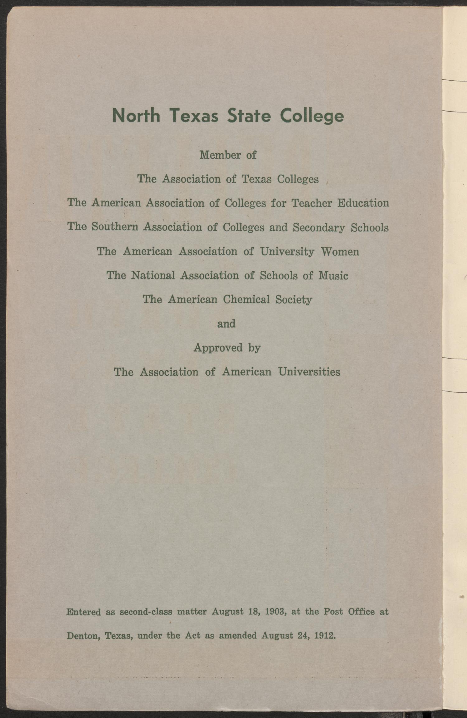 Catalog of North Texas State College: 1956-1957, Undergraduate
                                                
                                                    Front Inside
                                                