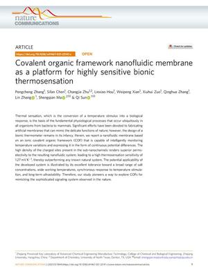 Covalent organic framework nanofluidic membrane as a platform for highly sensitive bionic thermosensation