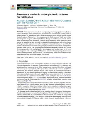 Resonance modes in moiré photonic patterns for twistoptics