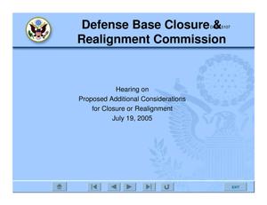 Hearing on Proposed Additional Considerations for Closure or Realignment dtd 19 July 2005