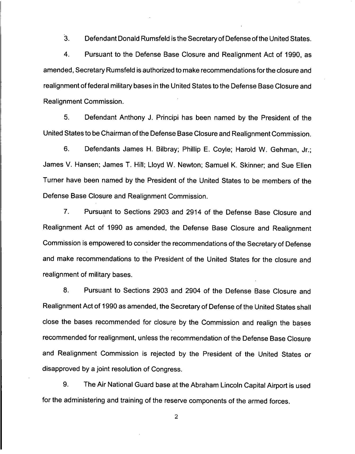 Complaint filed by Illinois Gov Blagojevich against SecDef Rumsfeld and BRAC Commissioners
                                                
                                                    [Sequence #]: 2 of 10
                                                