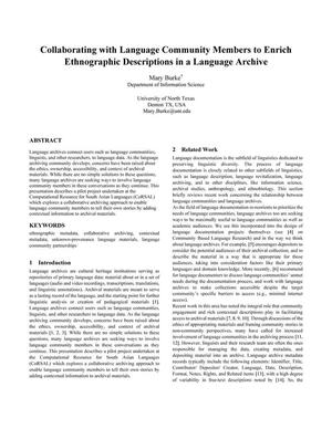 Primary view of object titled 'Collaborating with Language Community Members to Enrich Ethnographic Descriptions in a Language Archive'.