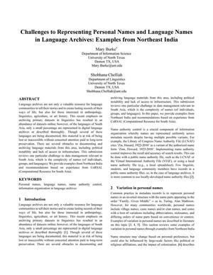 Challenges to Representing Personal Names and Language Names in Language Archives: Examples from Northeast India