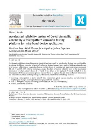 Accelerated reliability testing of Cu-Al bimetallic contact by a micropattern corrosion testing platform for wire bond device application